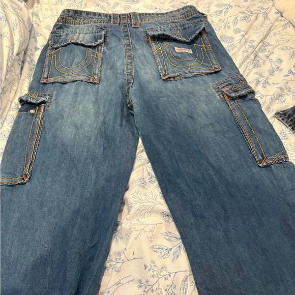 True Religion Denim - True Religion Relaxed Blue Jeans with Orange Accents